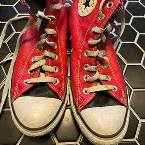 Custom Red leather high top converse